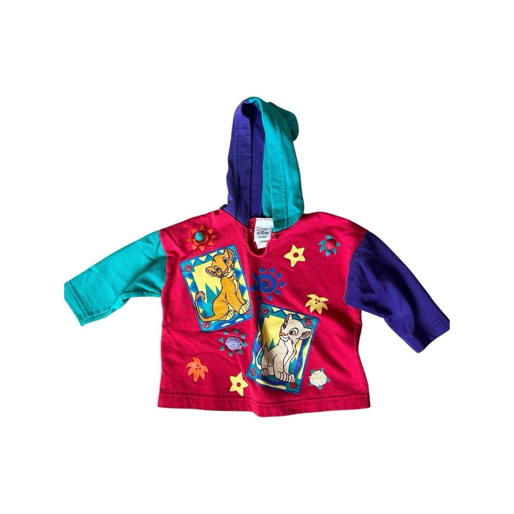Vintage 90s Kids Disney Lion King Colorblock Hoodie Shirt Simba Nala 2T 18/24